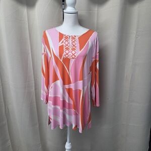 JM Collection Pink and Orange Abstract Tunic